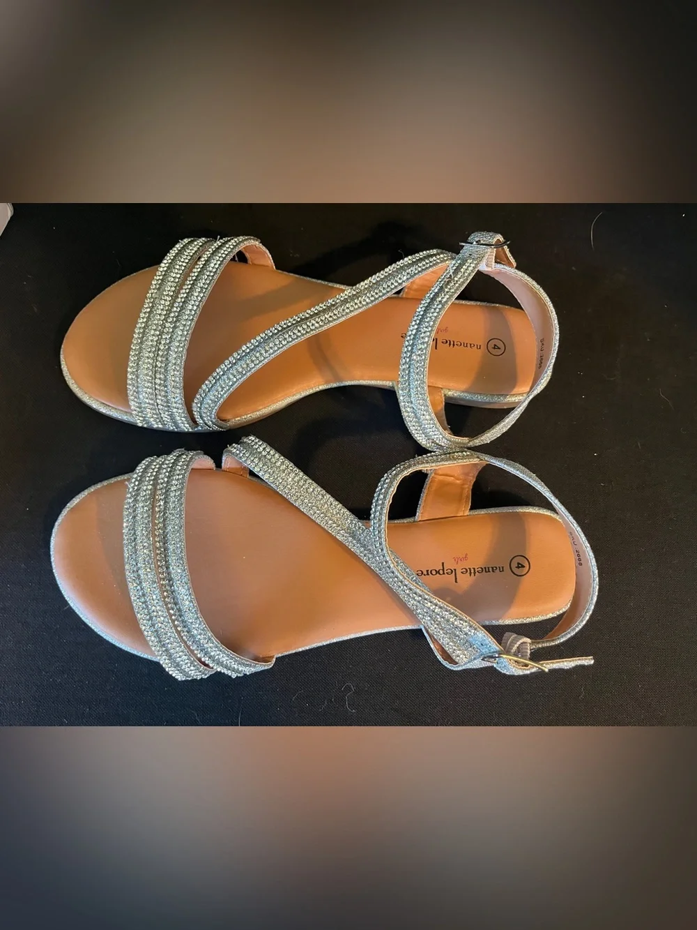 Nanette Lepore Girls Silver Crystal Strap Sandals size 4